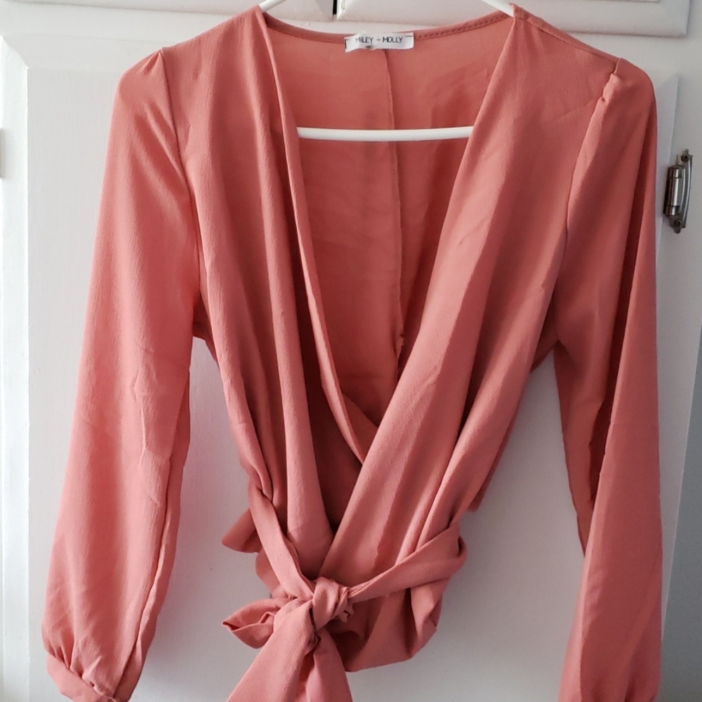 Coral crop top blouse